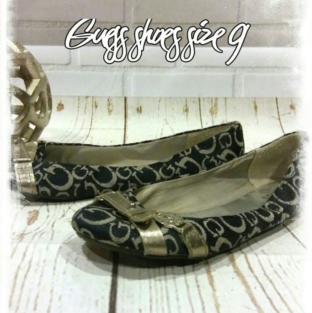 *Womens Guess flats 9 black silver shoes slip on